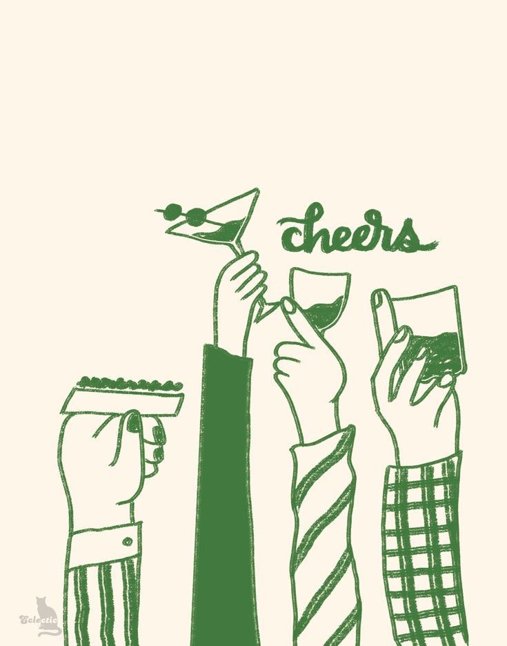 Green cheers illustration for restaurant campaigns